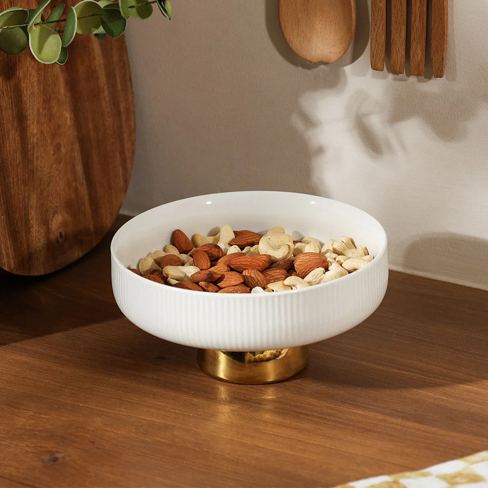 Aura Elevated Ceramic Bowl Small - Ivory Gold - Image 4