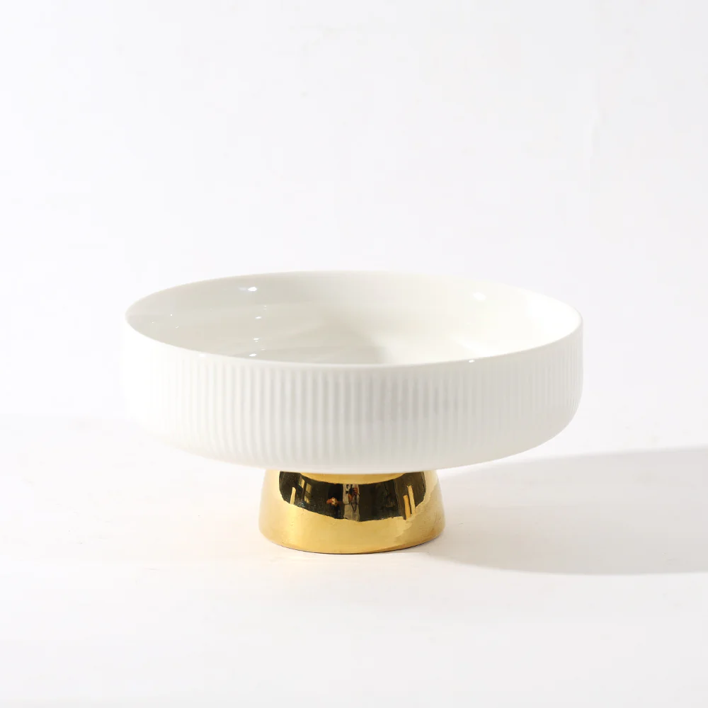 Aura Elevated Ceramic Bowl Small - Ivory Gold - Image 6