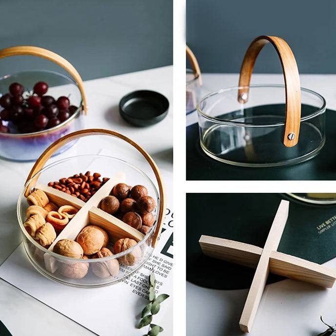 Aura Sectional Glass Storage Basket with Wooden Handle - Image 10