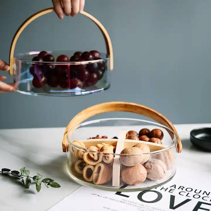 Aura Sectional Glass Storage Basket with Wooden Handle - Image 3