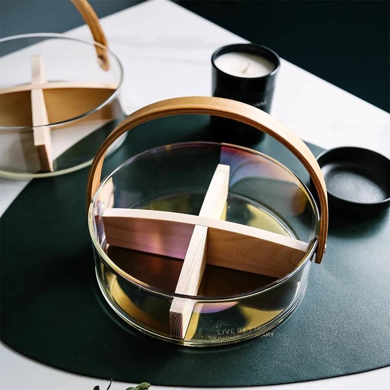 Aura Sectional Glass Storage Basket with Wooden Handle - Image 5