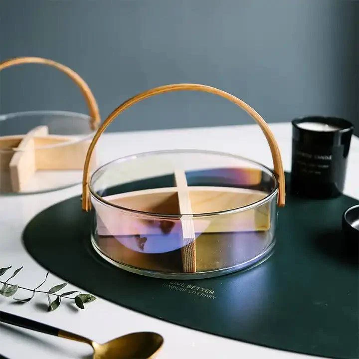 Aura Sectional Glass Storage Basket with Wooden Handle - Image 6