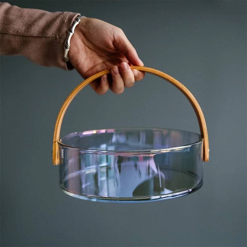 Aura Sectional Glass Storage Basket with Wooden Handle - Image 8