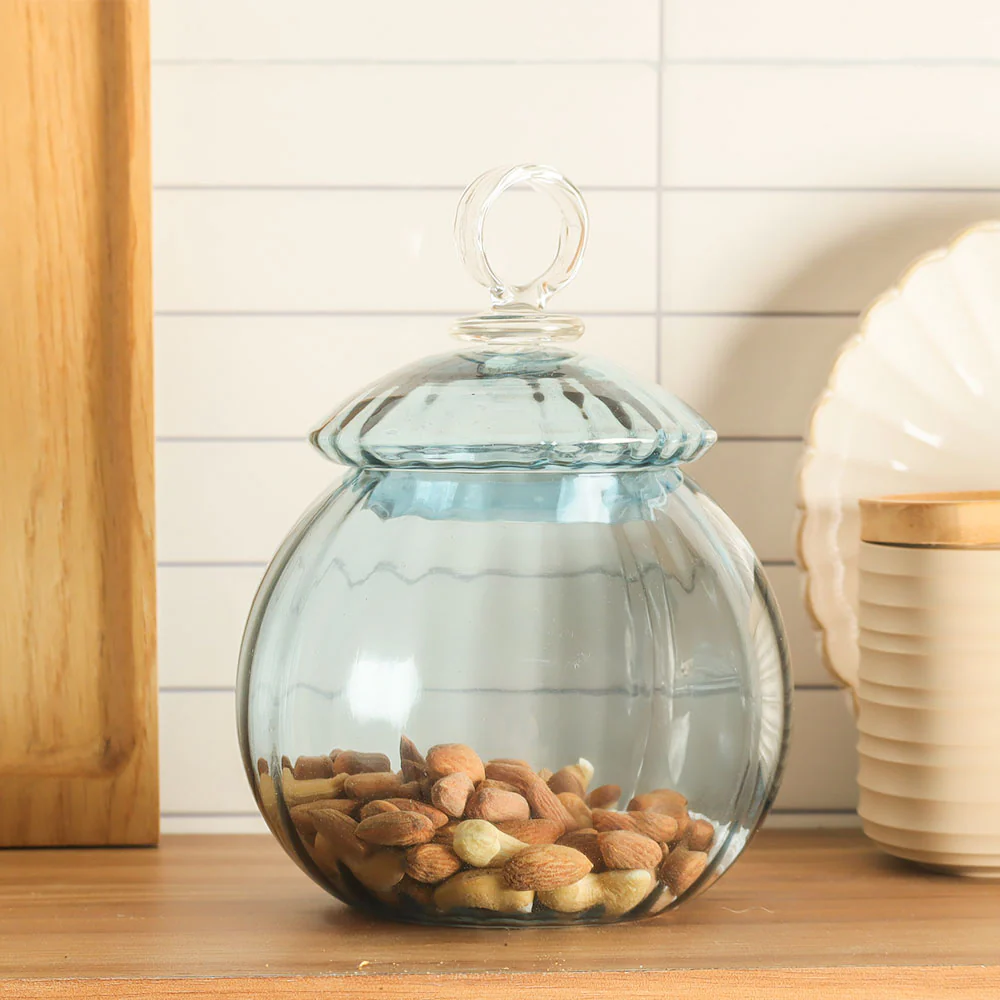 Auro Fluted Round Storage Jar Medium - Aqua