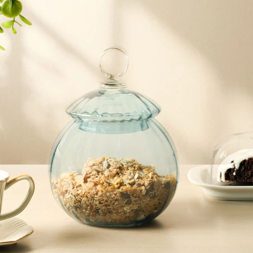 Auro Fluted Round Storage Jar Medium - Aqua - Image 4