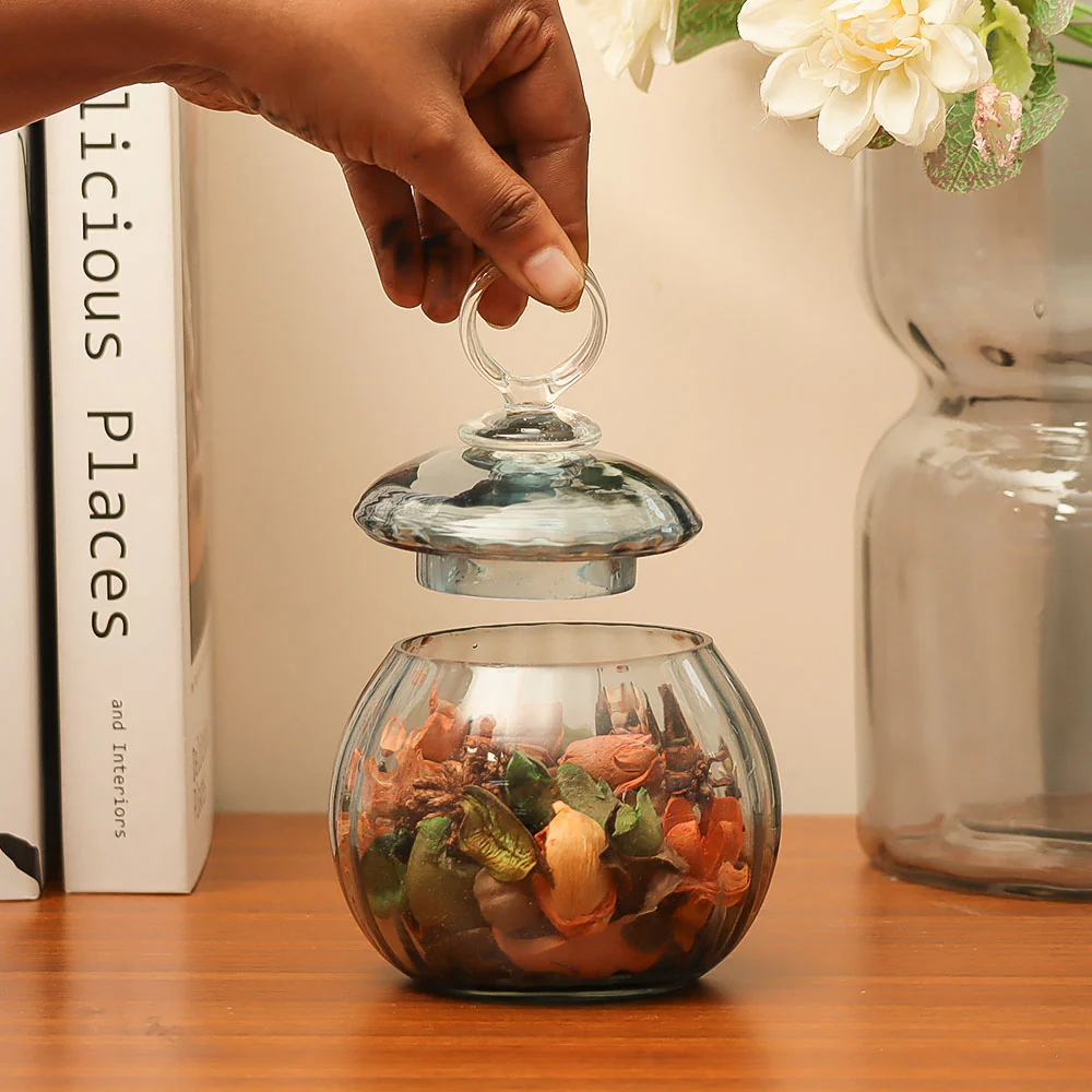 Auro Fluted Round Storage Jar Small - Aqua - Image 2