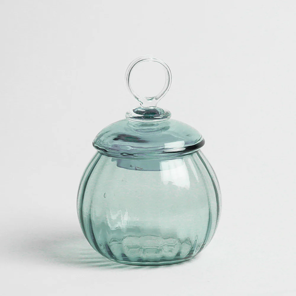 Auro Fluted Round Storage Jar Small - Aqua - Image 3