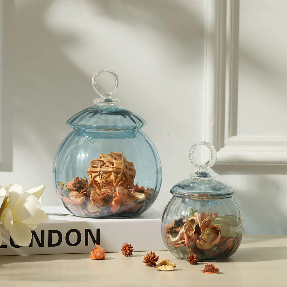 Auro Fluted Round Storage Jar Small - Aqua - Image 4