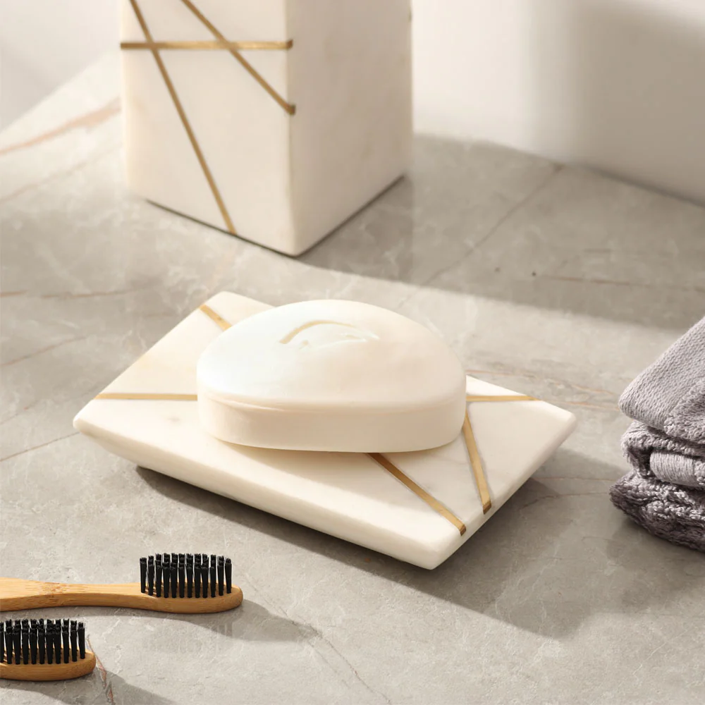 Aurum Marble Soap Dish - White Gold