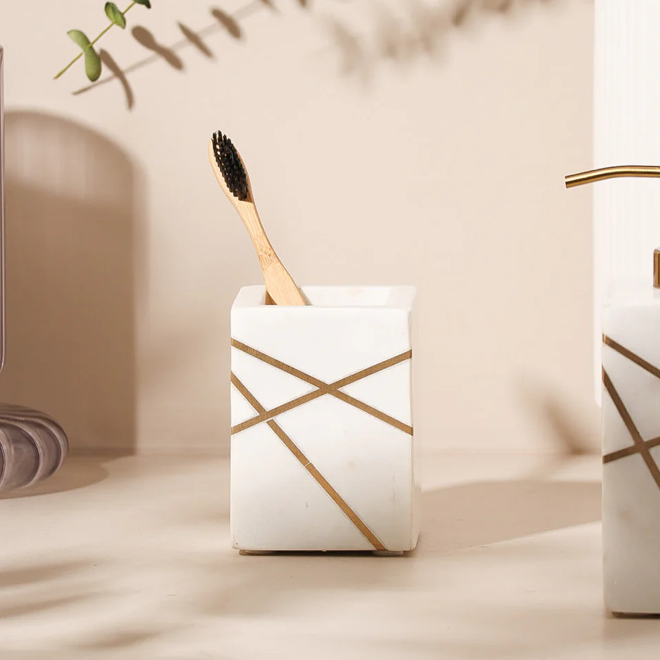 Aurum Marble Toothbrush Tumbler - White Gold