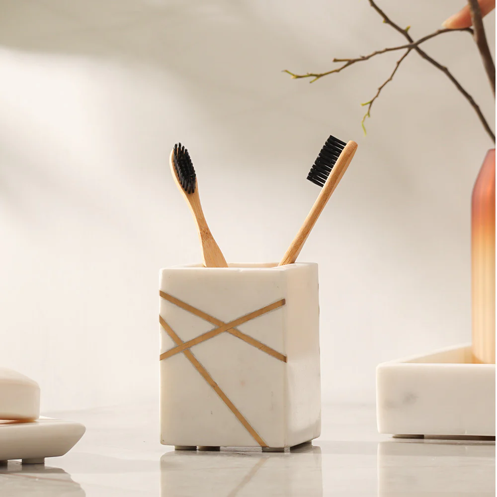 Aurum Marble Toothbrush Tumbler - White Gold - Image 2