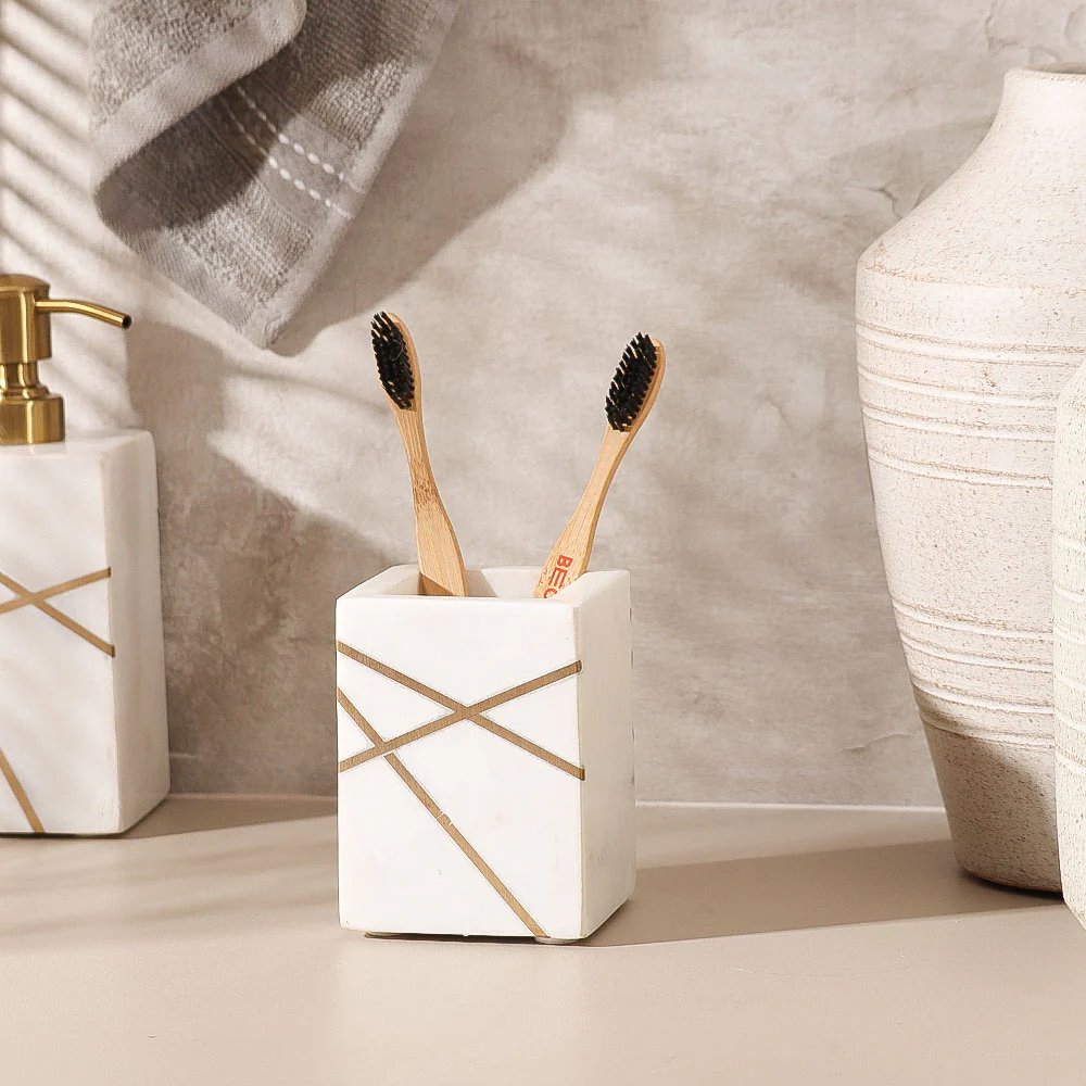Aurum Marble Toothbrush Tumbler - White Gold - Image 3