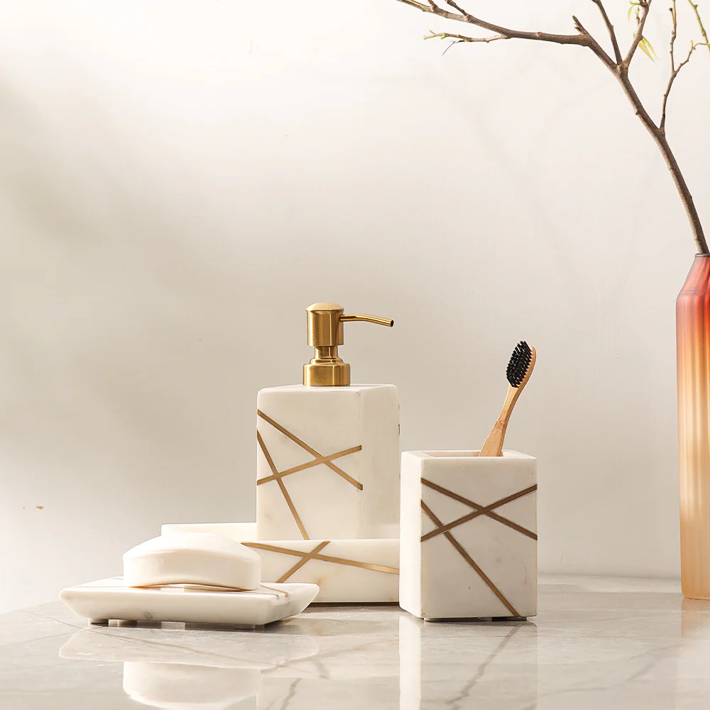 Aurum Marble Toothbrush Tumbler - White Gold - Image 4