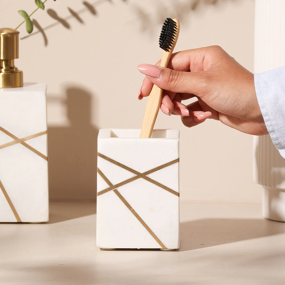 Aurum Marble Toothbrush Tumbler - White Gold - Image 5