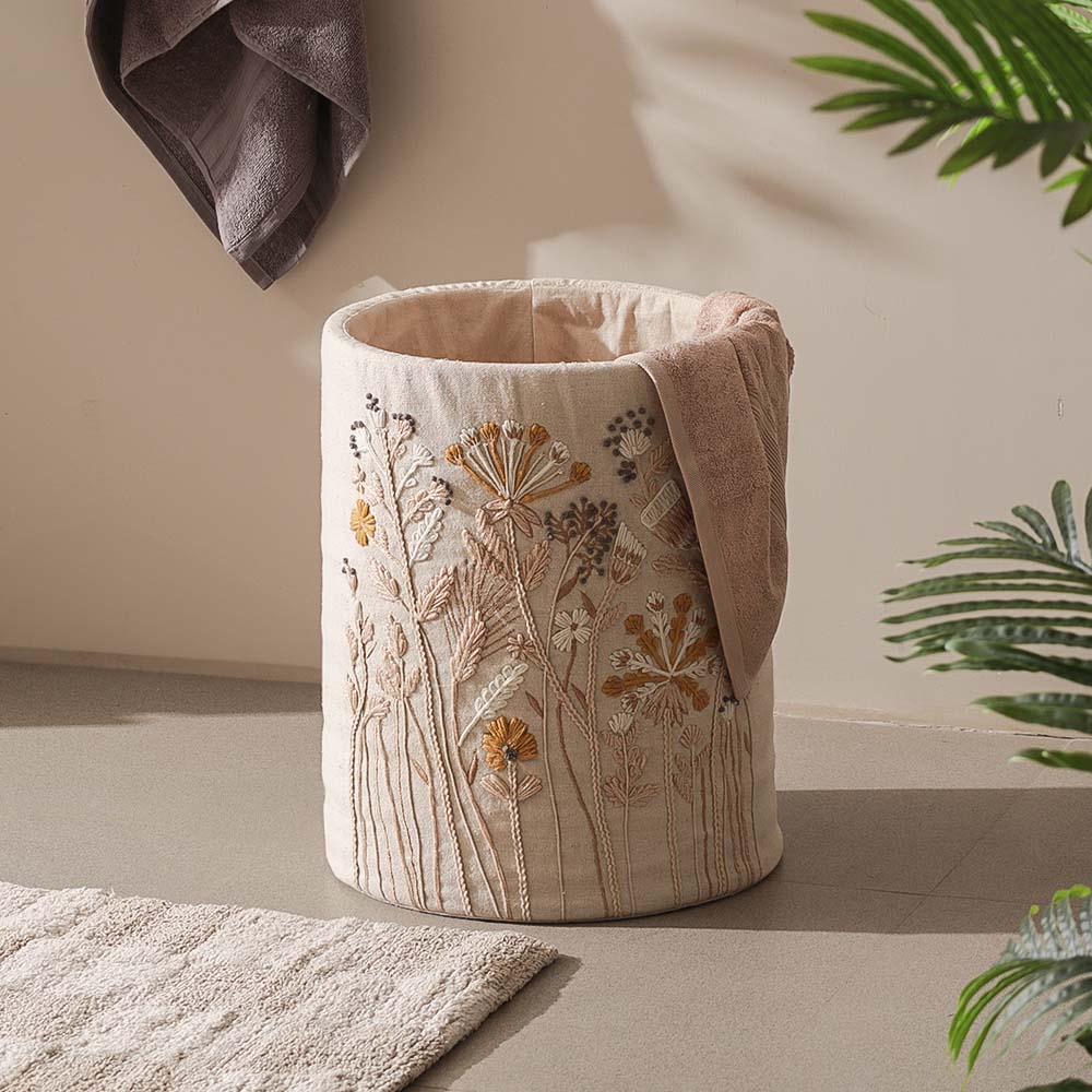 Autumn Flora Embroidered Storage Basket - Mustard Beige - Image 3