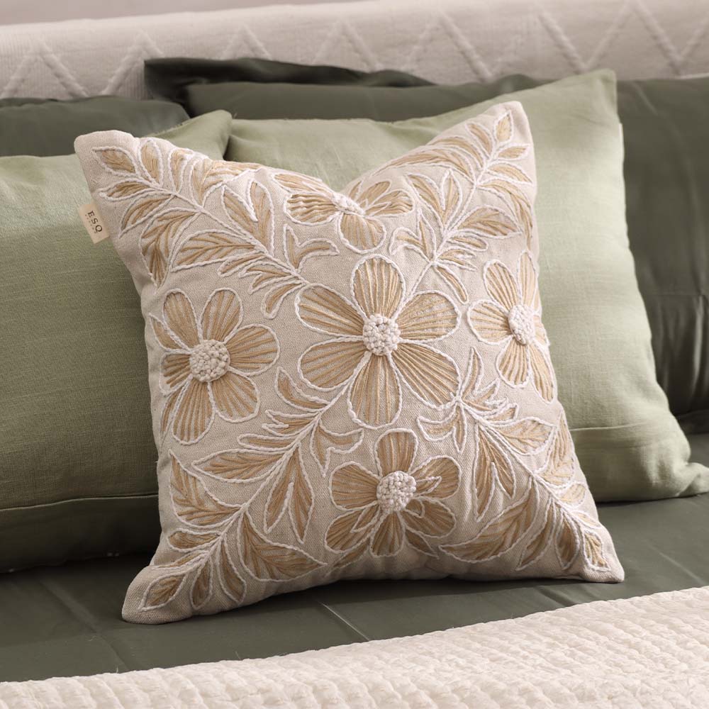 Azalea Embroidered Cushion Cover 45x45cm - Brown Beige - Image 2