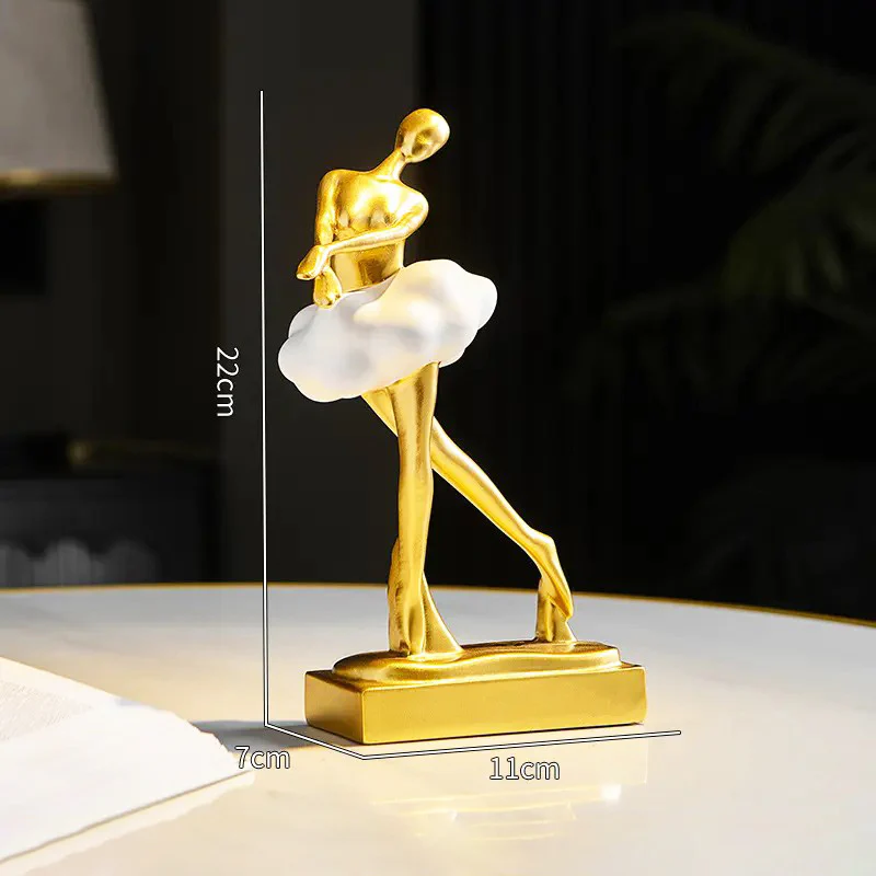 Ballerina Figurine Sculpture - Gold White - Image 4