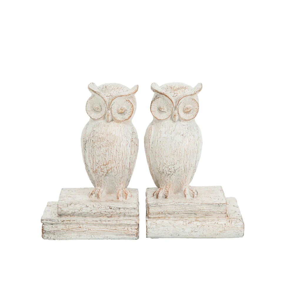 Barred Owl Bookends, Set of 2 - Vintage White - Image 2