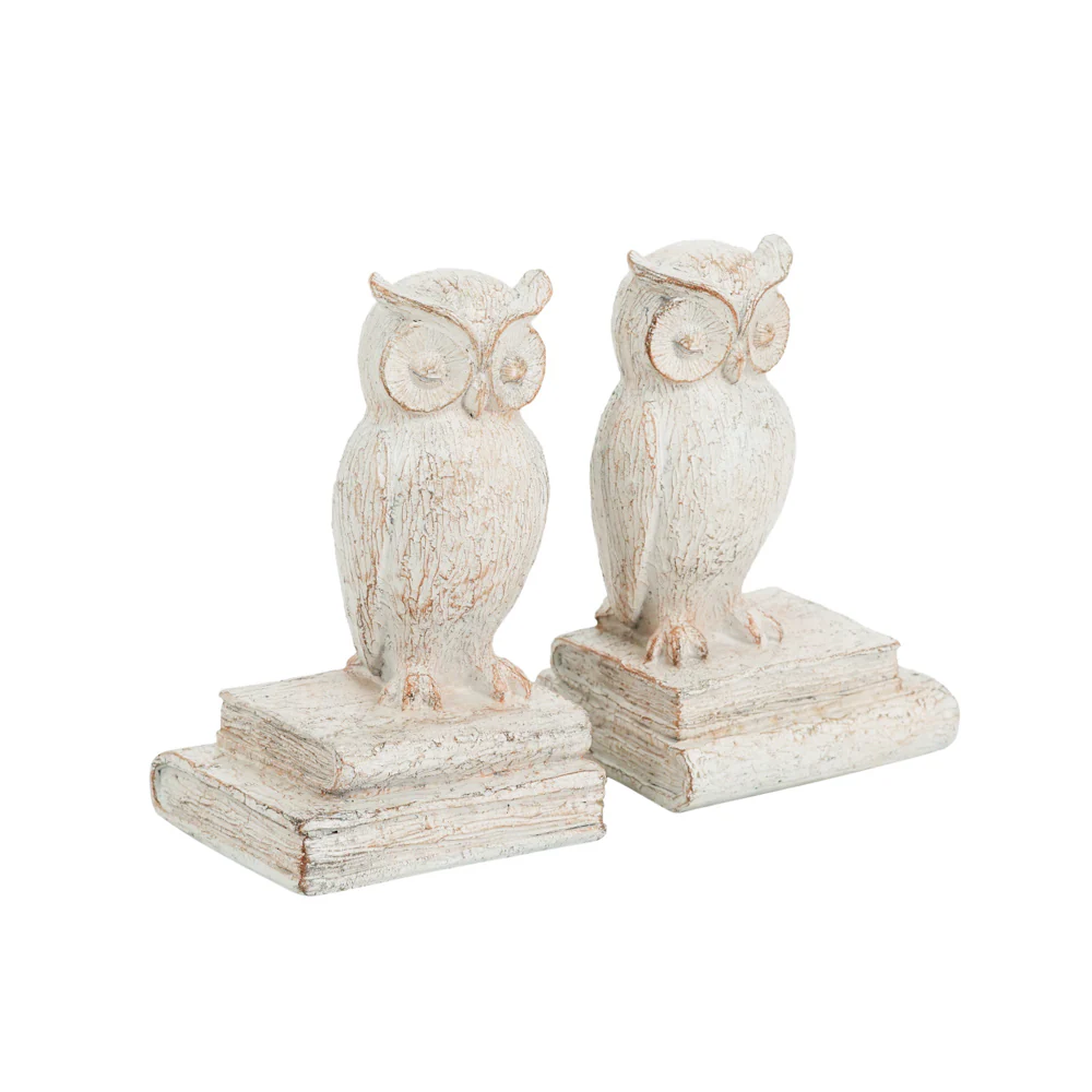 Barred Owl Bookends, Set of 2 - Vintage White - Image 6