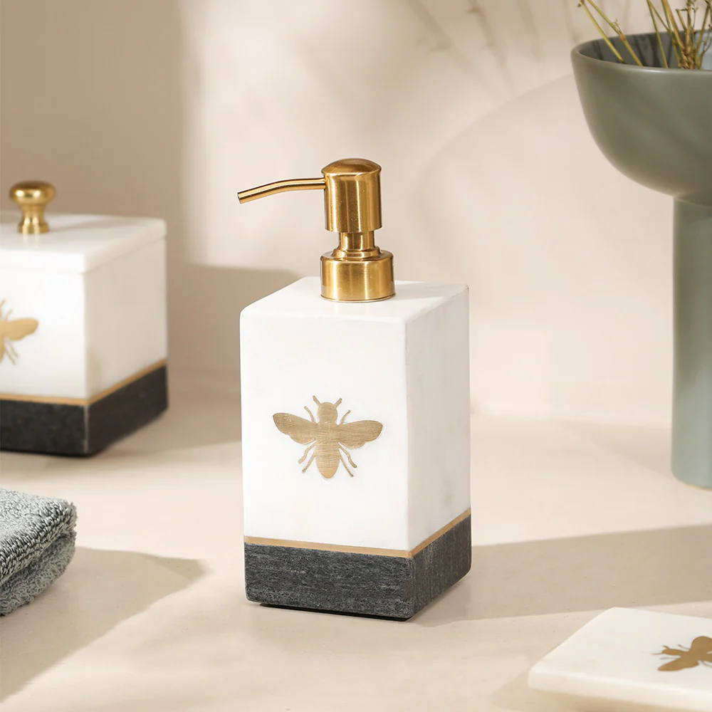 Bee Gold Inlay Marble Soap Dispenser - Monochrome - Image 2