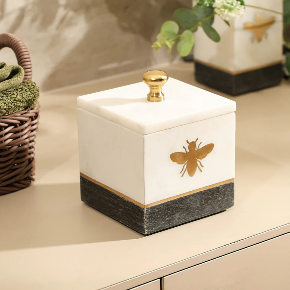 Bee Gold Inlay Marble Storage Jar - Monochrome - Image 5
