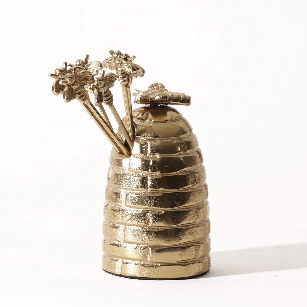 Beehive Metal Appetizer Picks, Set of 6 - Gold - Image 3