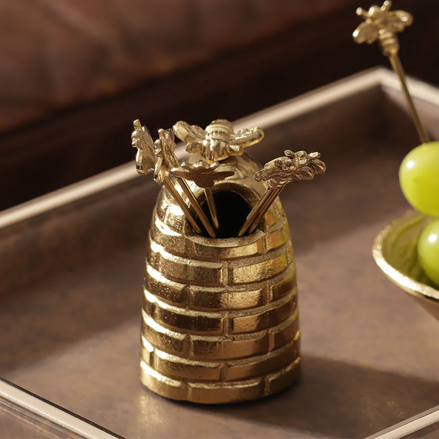 Beehive Metal Appetizer Picks, Set of 6 - Gold - Image 4