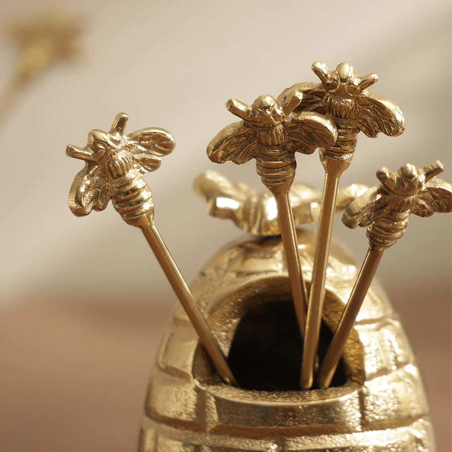 Beehive Metal Appetizer Picks, Set of 6 - Gold - Image 7