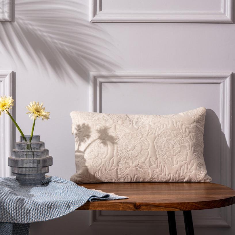 Begonia Rectangular Quilted Cushion Cover 50x30cm - Ivory - Image 2