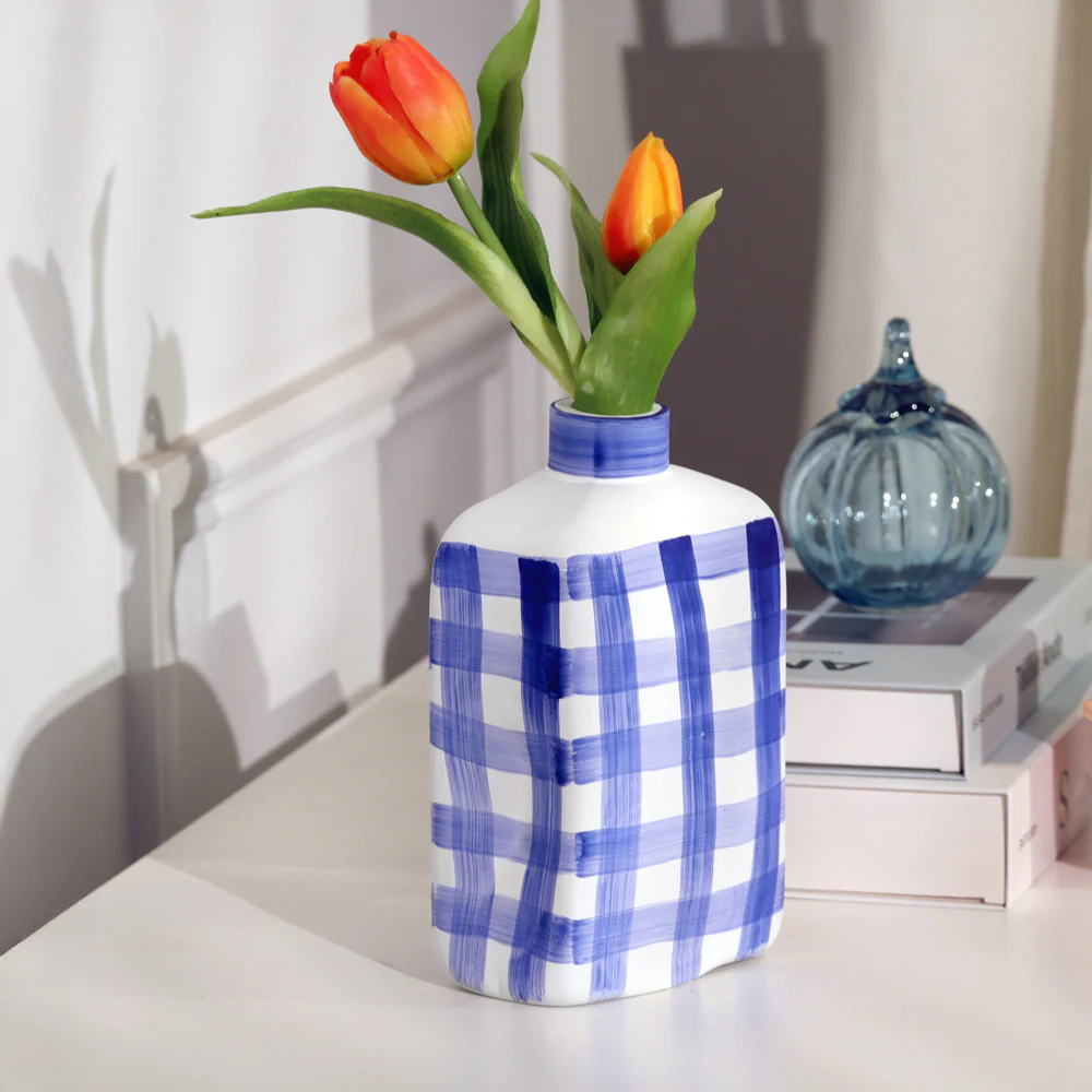 Bidon Handpainted Glass Vase Medium - Azure White - Image 2