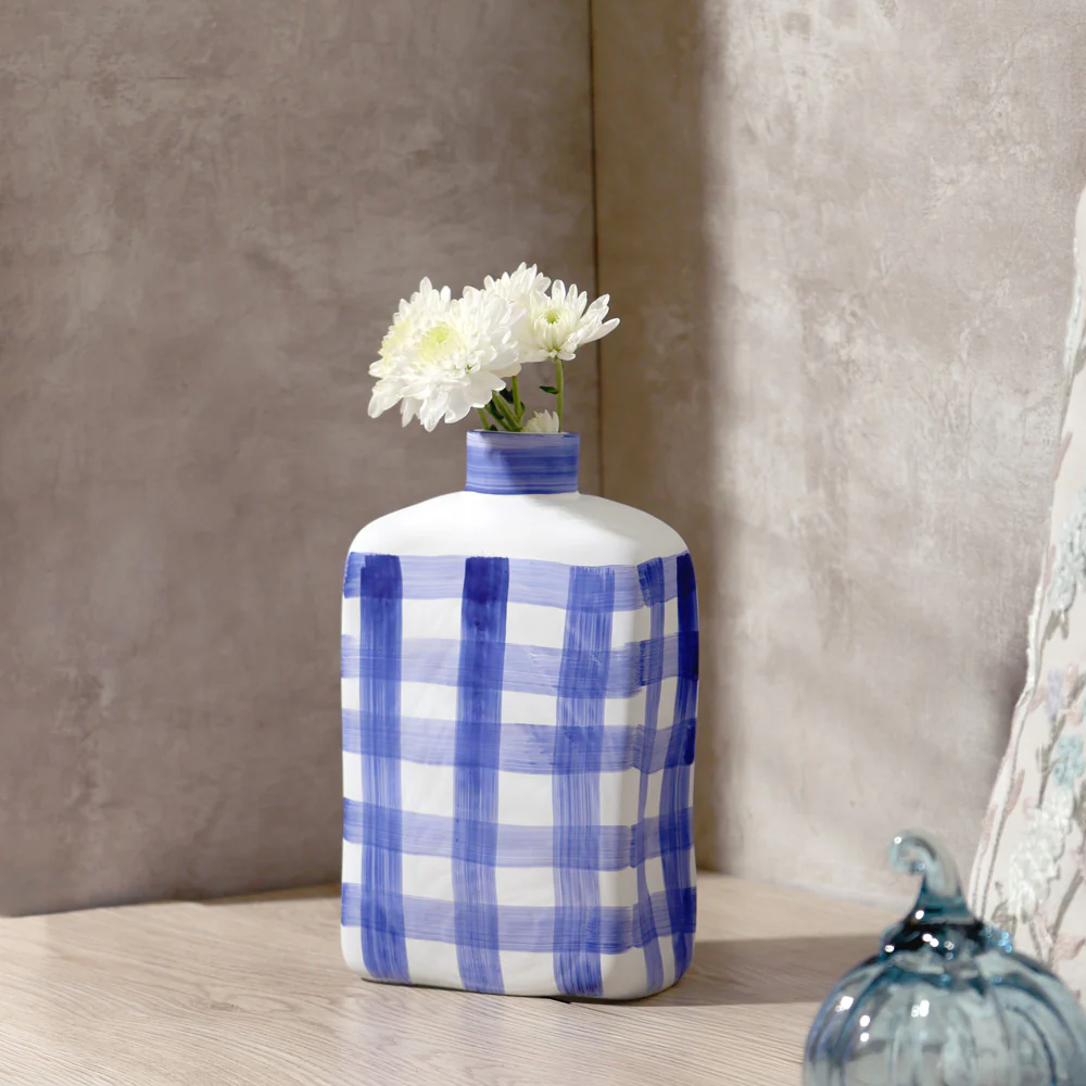 Bidon Handpainted Glass Vase Medium - Azure White - Image 4