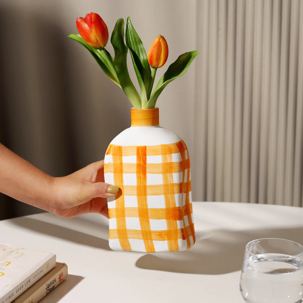 Bidon Handpainted Glass Vase Medium - Saffron White - Image 2