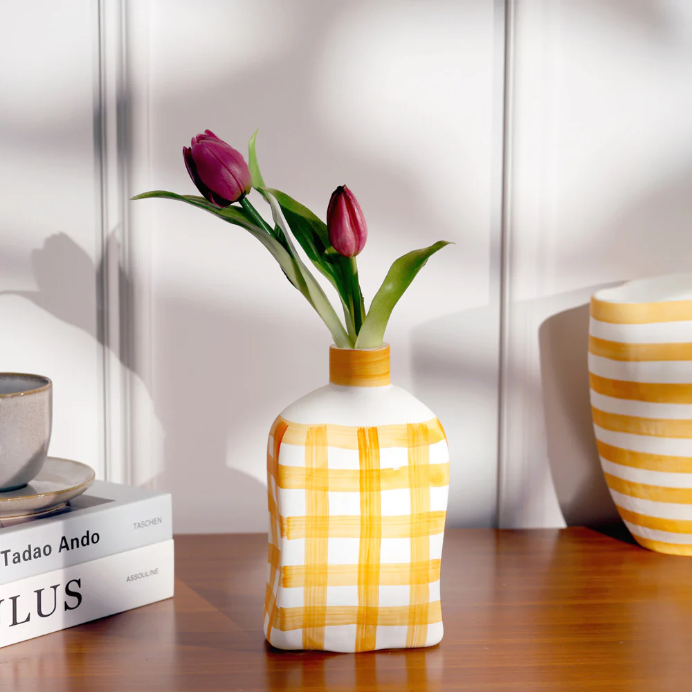Bidon Handpainted Glass Vase Medium - Saffron White - Image 4