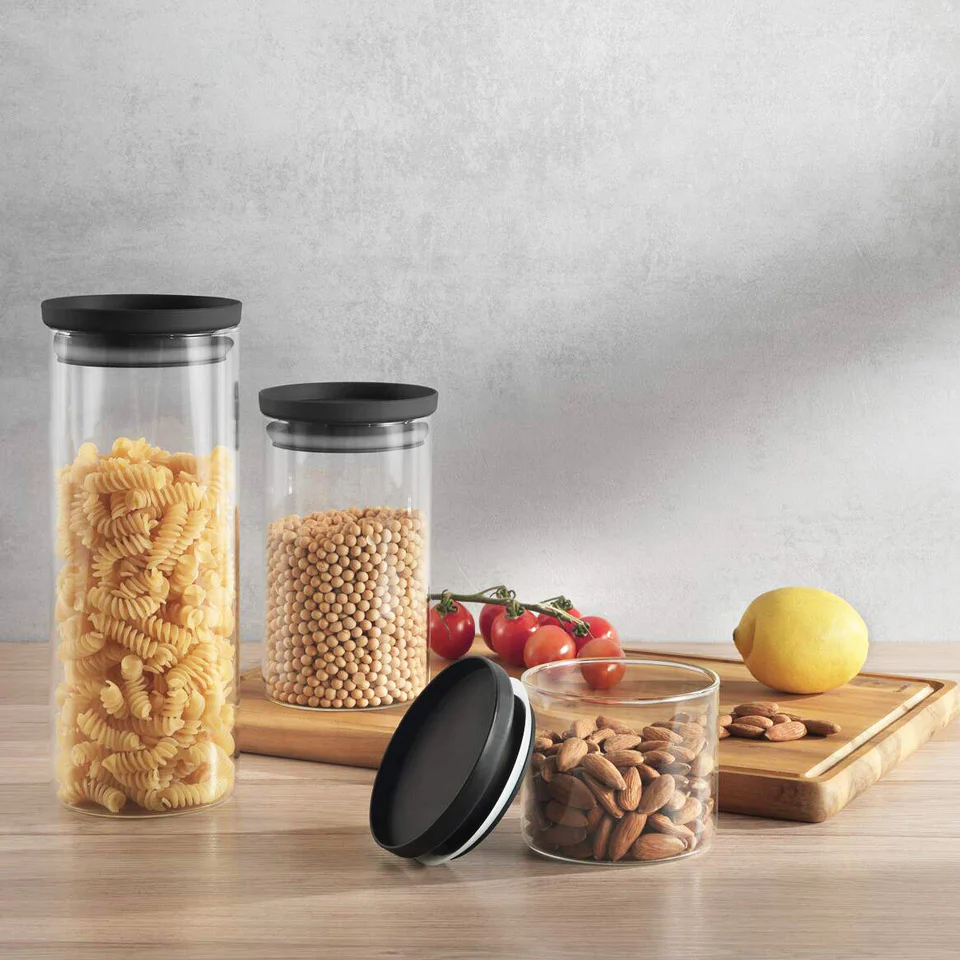 Borosilicate Round Glass Jars, Set of 3 - Dark Grey