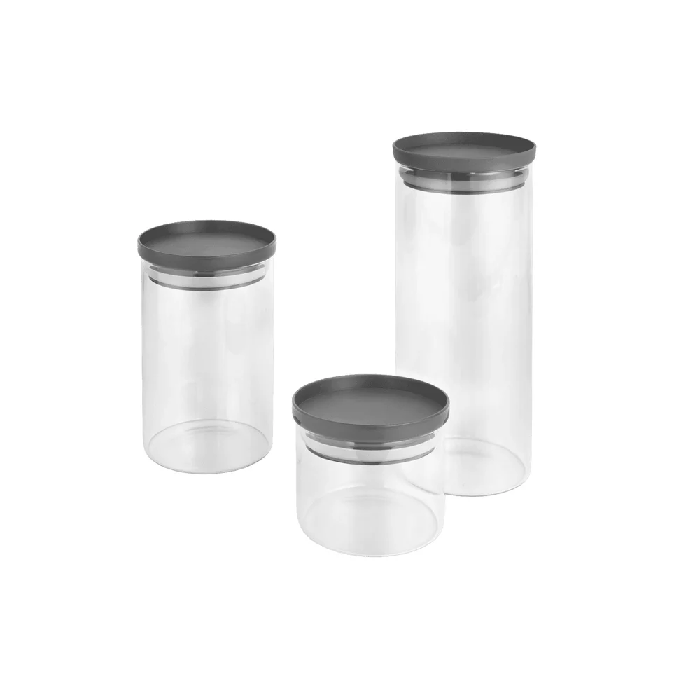 Borosilicate Round Glass Jars, Set of 3 - Dark Grey - Image 2