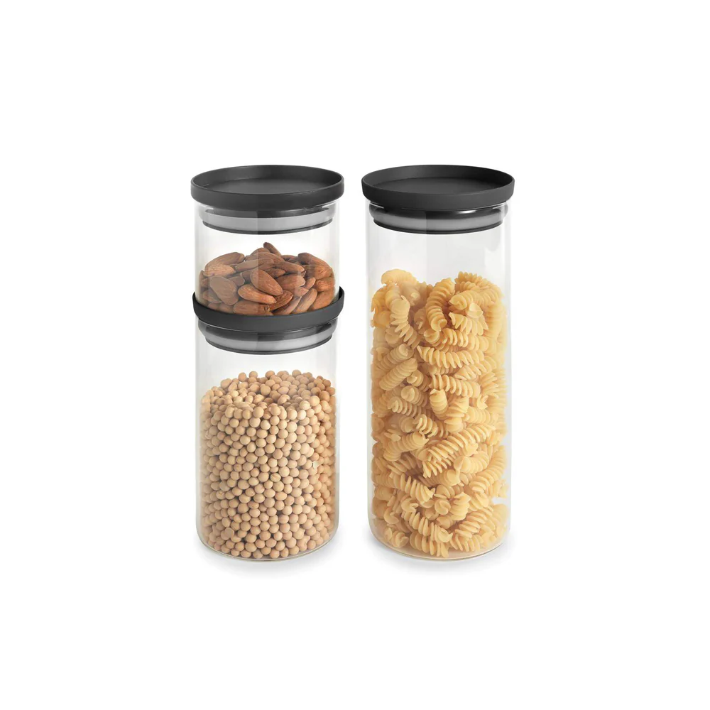 Borosilicate Round Glass Jars, Set of 3 - Dark Grey - Image 3