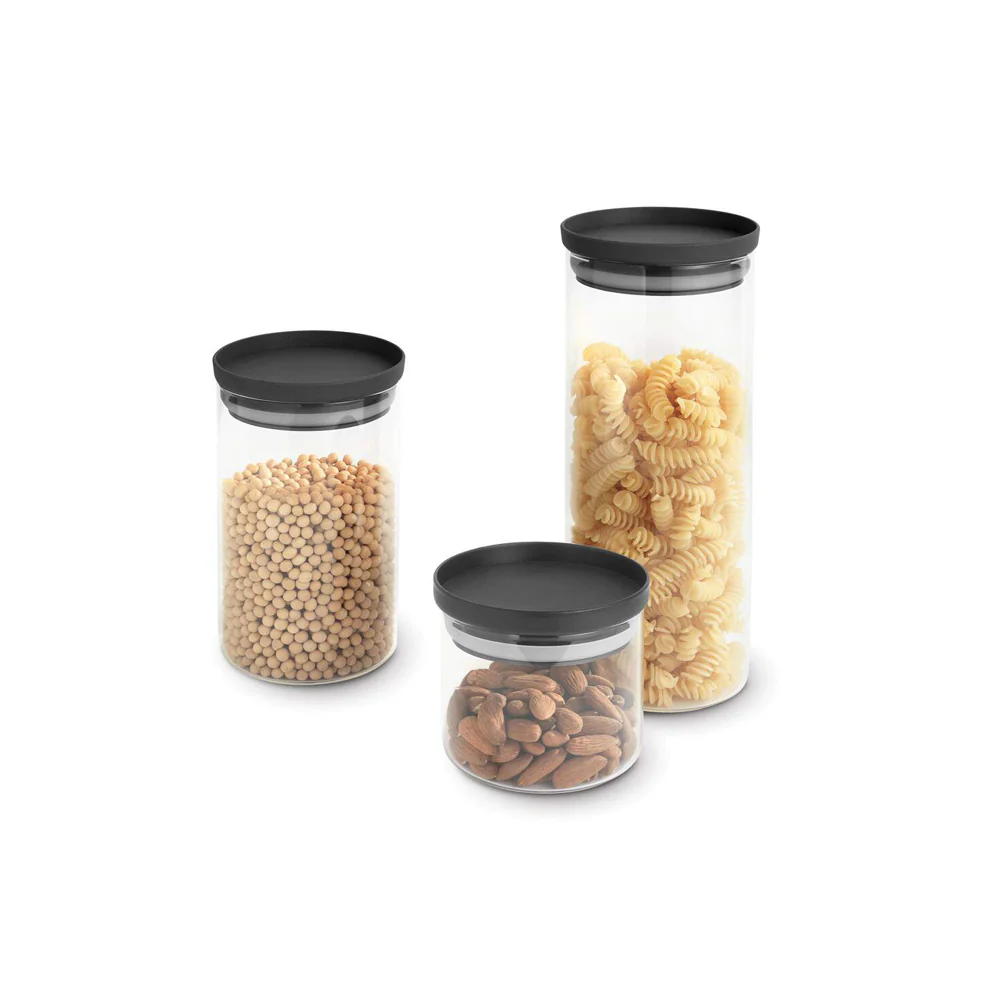 Borosilicate Round Glass Jars, Set of 3 - Dark Grey - Image 5