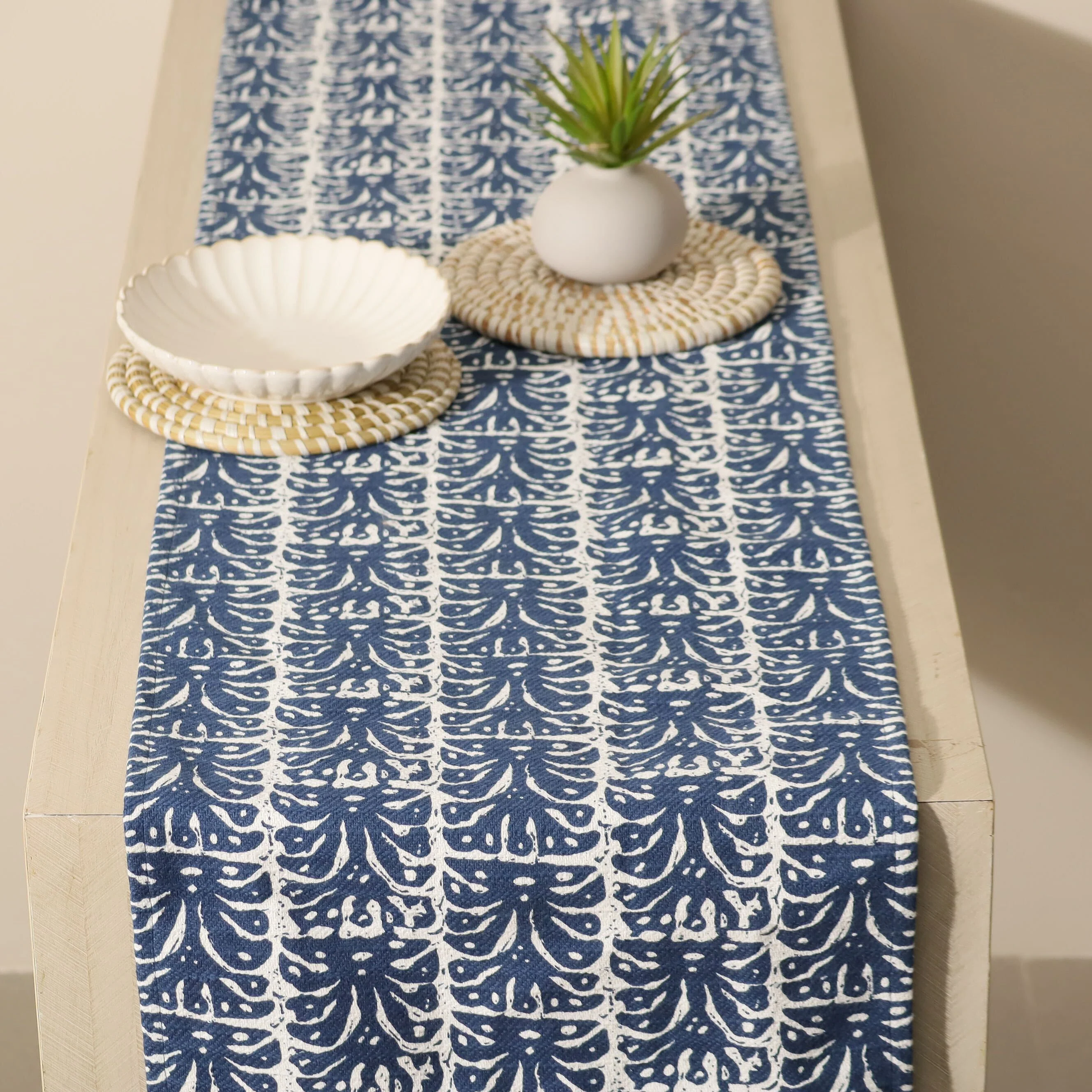 Botanical Table Runner - Navy White - Image 2