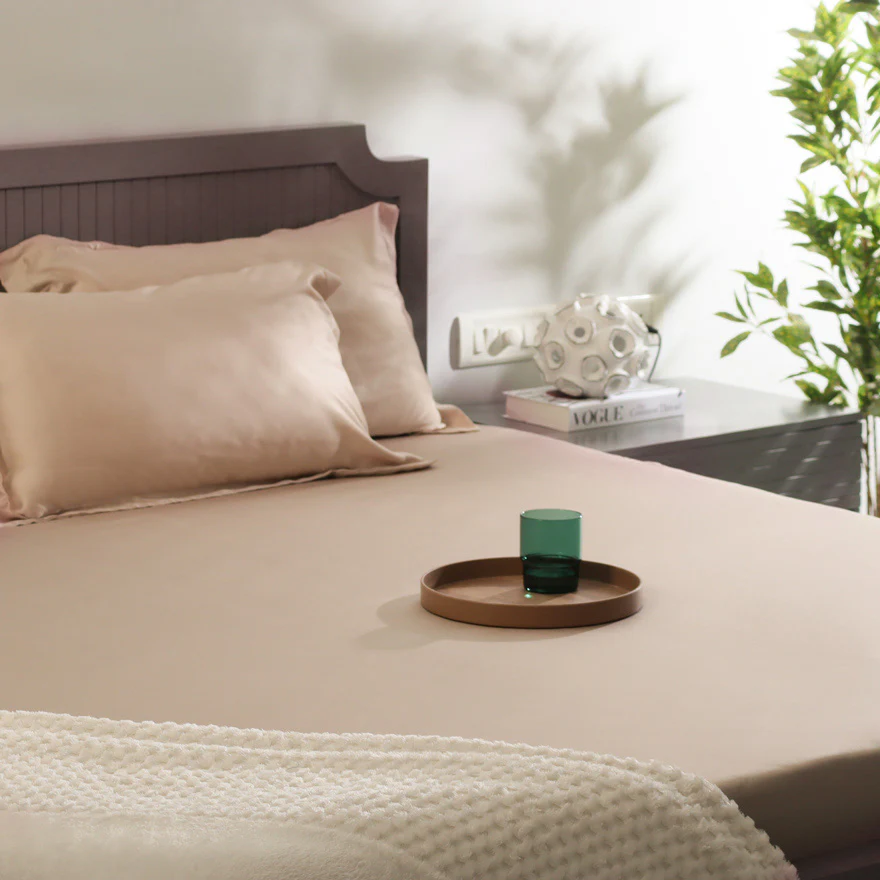 Bottega Bamboo Cotton King Size Bedsheet Set - Beige - Image 5