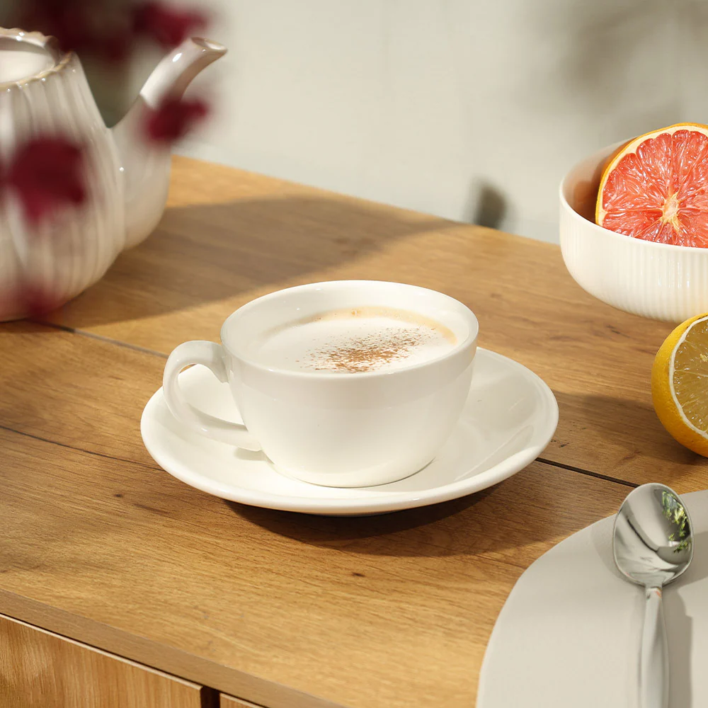 Briar Cappuccino Cup & Saucer Set - White - Image 2