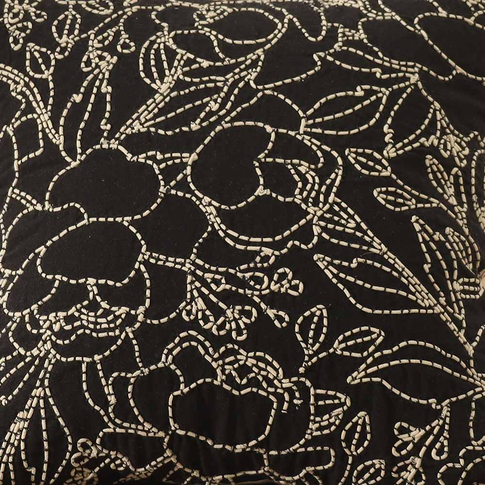 Briar Embroidered Cotton Cushion Cover 45x45cm - Black Ivory - Image 3
