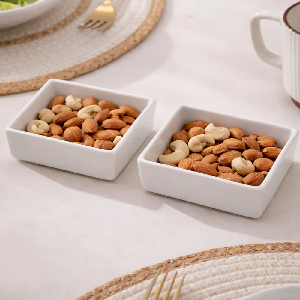 Briar Square Medium Bowls, Set of 2 - White - Image 3