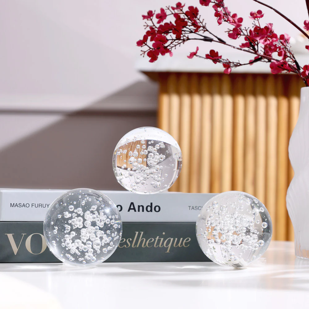 Bubbles Glass Decorative Balls, Set of 3 - Clear - Image 2