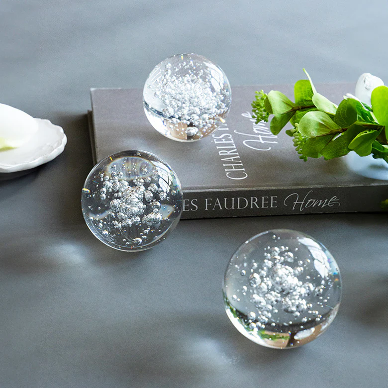 Bubbles Glass Decorative Balls, Set of 3 - Clear - Image 3