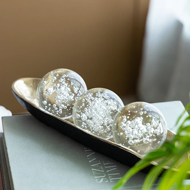 Bubbles Glass Decorative Balls, Set of 3 - Clear - Image 4