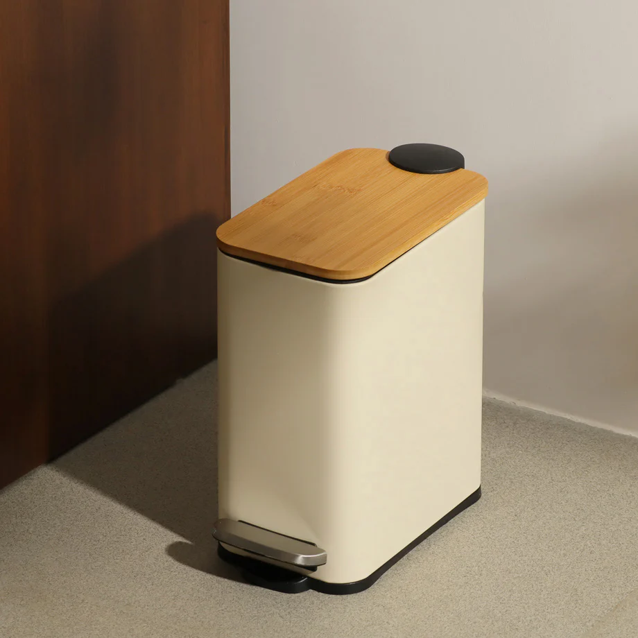 Cade Rectangular Pedal Waste Bin 5L - Beige - Image 2