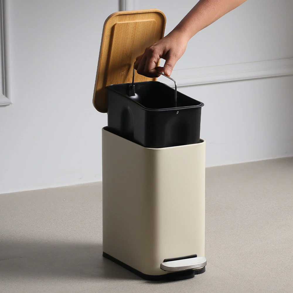 Cade Rectangular Pedal Waste Bin 5L - Beige - Image 4