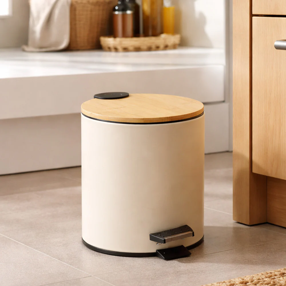Cade Round Pedal Waste Bin 5L - Beige - Image 2
