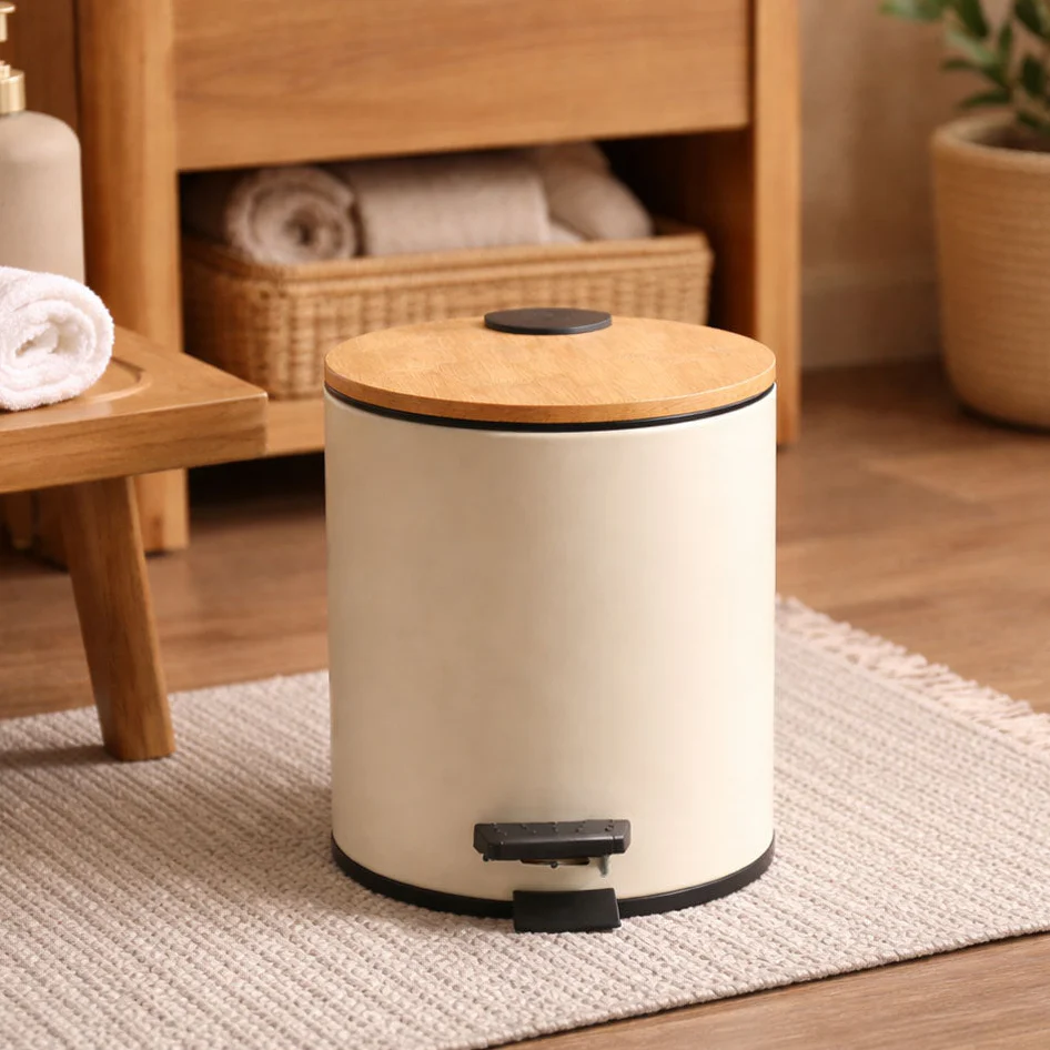 Cade Round Pedal Waste Bin 5L - Beige - Image 4