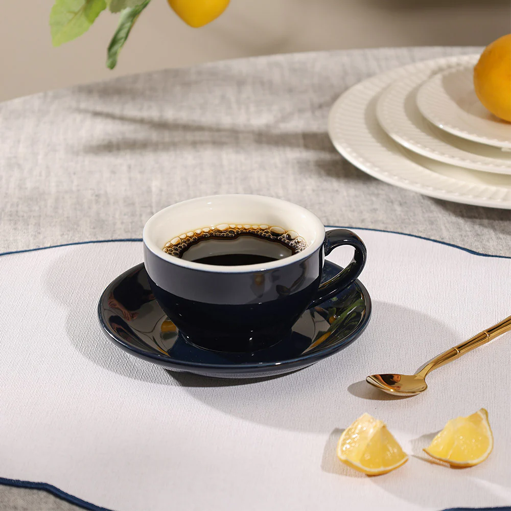 Caffe Porcelain Cappuccino Cup and Saucer Set - Dark Navy - Image 3